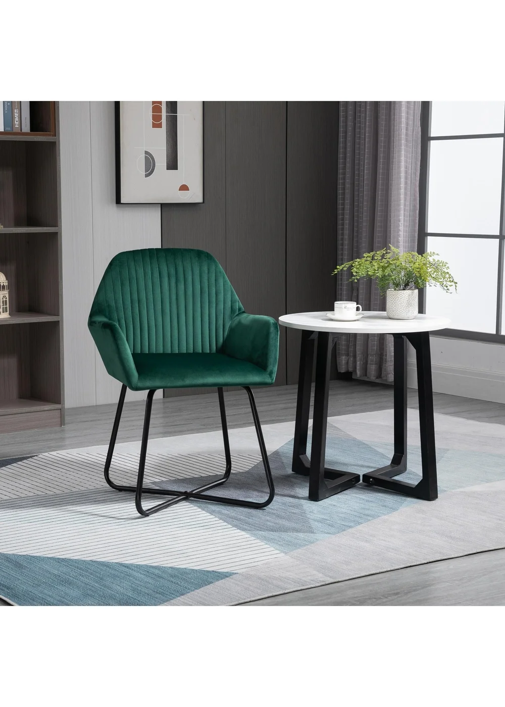 HOMCOM Green Velvet-Feel Upholstered Accent Chair (60cm x 56.5cm x 85cm) - No Size Image 1