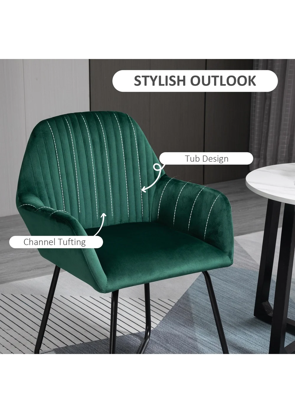 HOMCOM Green Velvet-Feel Upholstered Accent Chair (60cm x 56.5cm x 85cm) - No Size Image 4