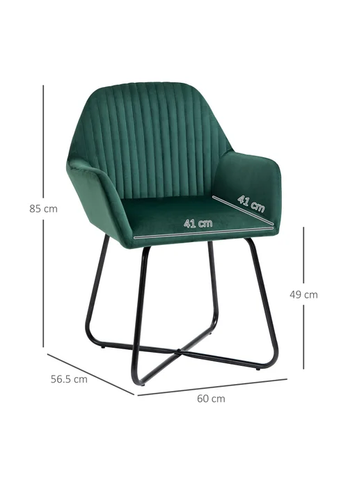 HOMCOM Green Velvet-Feel Upholstered Accent Chair (60cm x 56.5cm x 85cm) - No Size Image 3