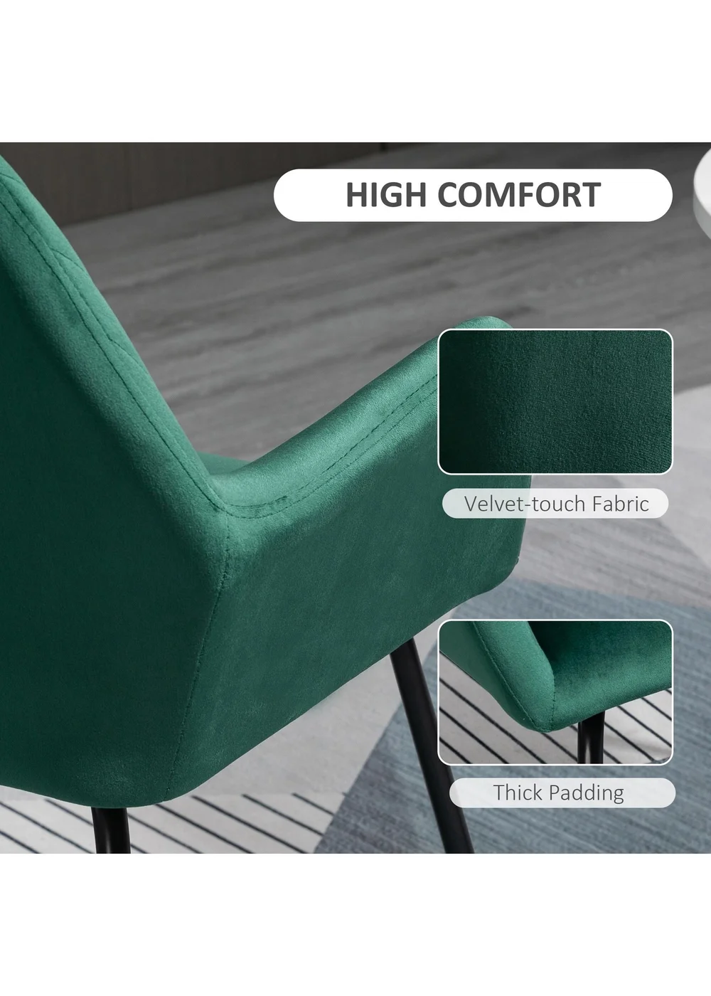 HOMCOM Green Velvet-Feel Upholstered Accent Chair (60cm x 56.5cm x 85cm) - No Size Image 5
