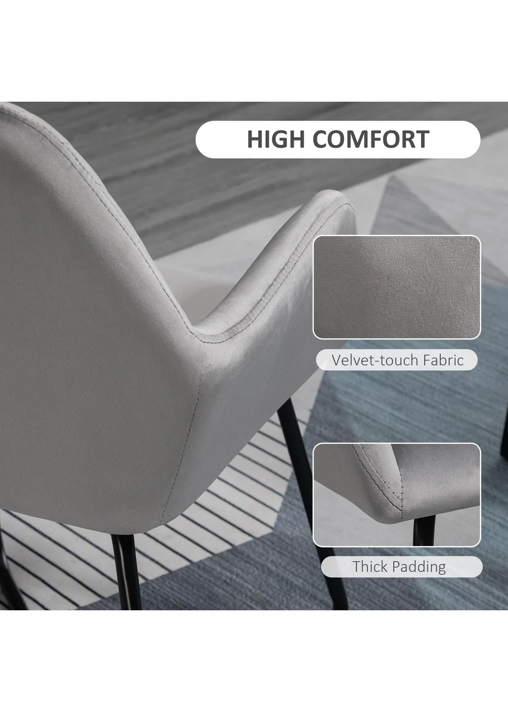 HOMCOM Grey Velvet-Feel Upholstered Accent Chair (60cm x 56.5cm x 85cm) - One Size Image 5