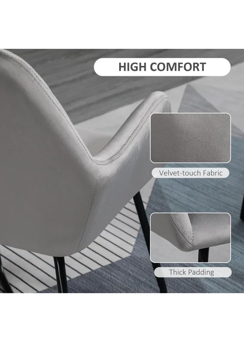 HOMCOM Grey Velvet-Feel Upholstered Accent Chair (60cm x 56.5cm x 85cm) - One Size Image 5