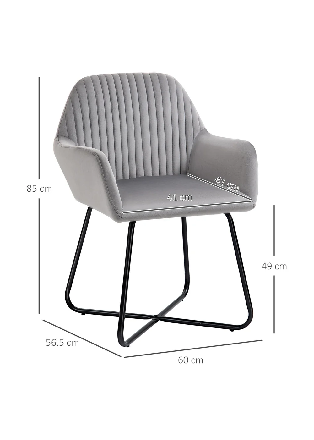 HOMCOM Grey Velvet-Feel Upholstered Accent Chair (60cm x 56.5cm x 85cm) - One Size Image 3