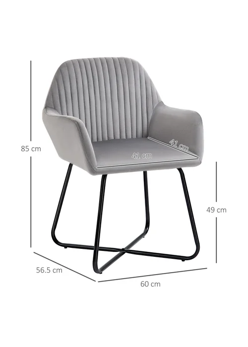 HOMCOM Grey Velvet-Feel Upholstered Accent Chair (60cm x 56.5cm x 85cm) - One Size Image 3