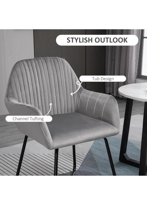 HOMCOM Grey Velvet-Feel Upholstered Accent Chair (60cm x 56.5cm x 85cm) - One Size Image 4