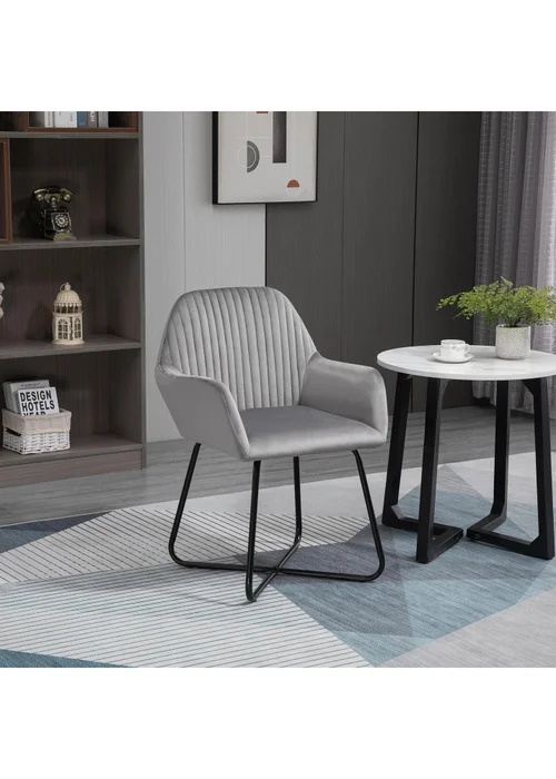 HOMCOM Grey Velvet-Feel Upholstered Accent Chair (60cm x 56.5cm x 85cm) - One Size Image 2