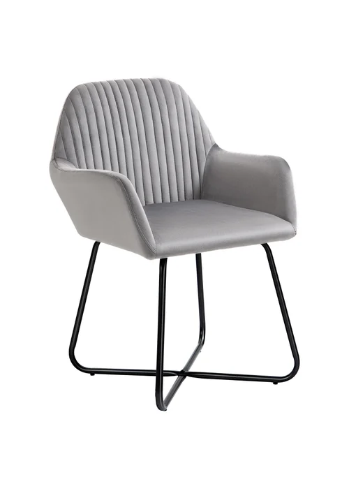 HOMCOM Grey Velvet-Feel Upholstered Accent Chair (60cm x 56.5cm x 85cm) - One Size Image 1