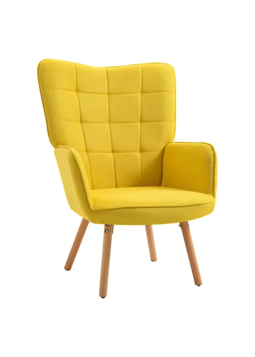 HOMCOM Yellow Modern Velvet-Touch Tufted Accent Chair (71cm x 76cm x 101cm) - One Size Image 2