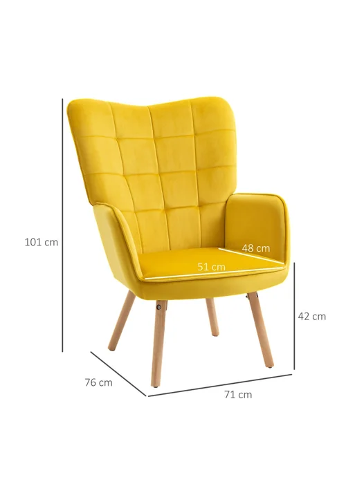 HOMCOM Yellow Modern Velvet-Touch Tufted Accent Chair (71cm x 76cm x 101cm) - One Size Image 3