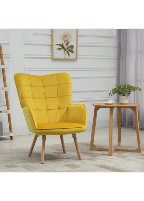 HOMCOM Yellow Modern Velvet-Touch Tufted Accent Chair (71cm x 76cm x 101cm) - One Size Image 1