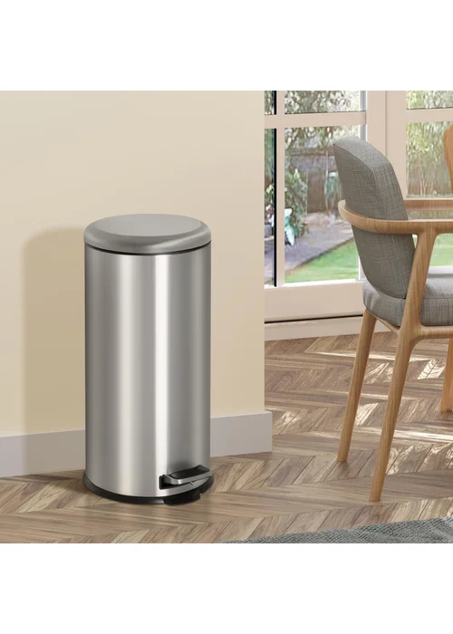 HOMCOM Black Foot Pedal Bin (29.2cm x 29.2cm x 62.9cm 30L) - One Size Image 1