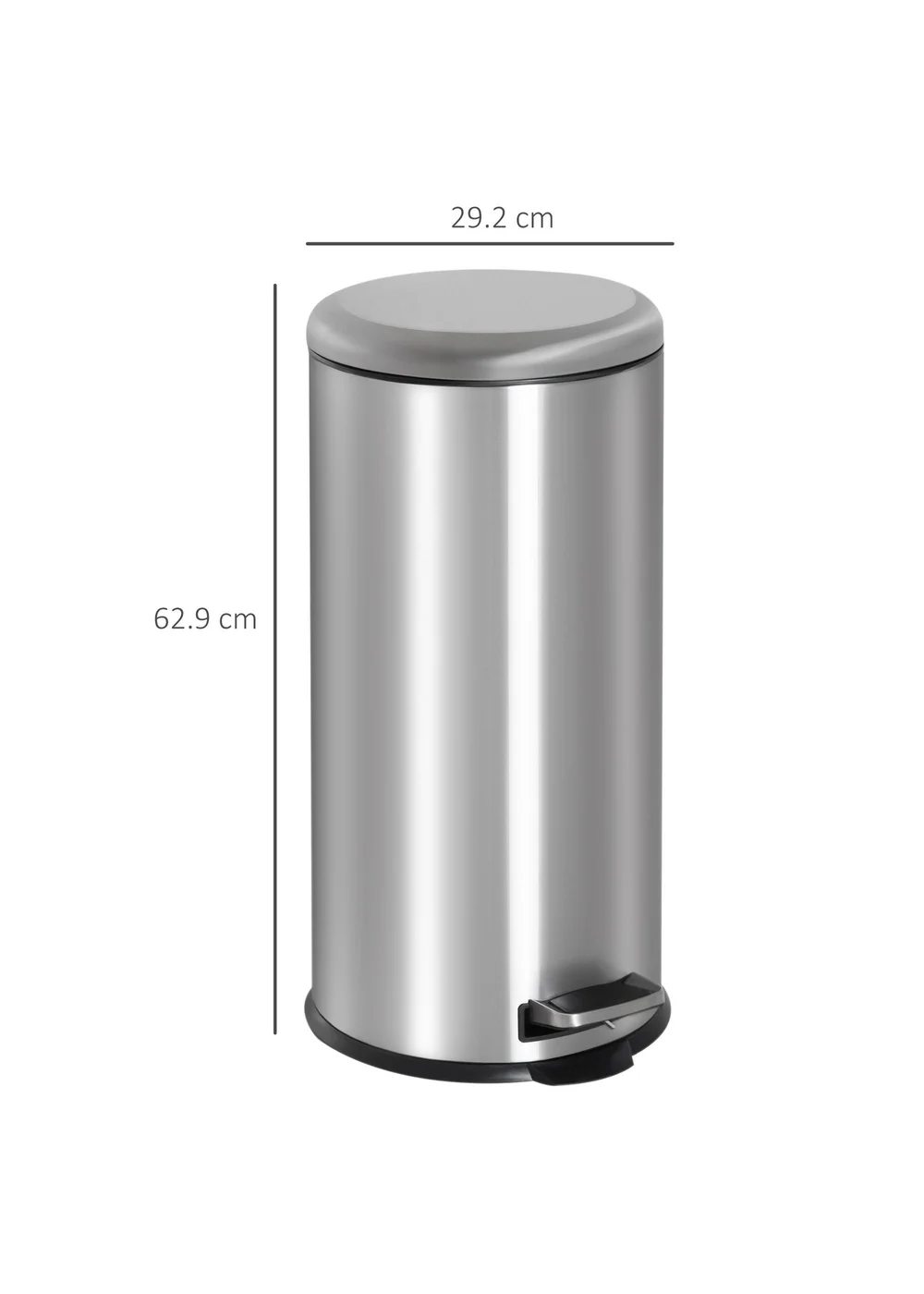 HOMCOM Black Foot Pedal Bin (29.2cm x 29.2cm x 62.9cm 30L) - One Size Image 3