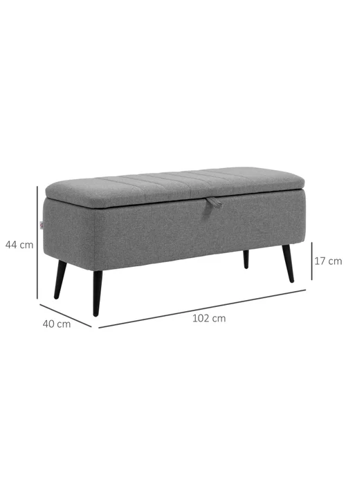 HOMCOM Grey Storage Ottoman Bench with Steel Legs (102cm x 40cm x 44cm) - One Size Image 3
