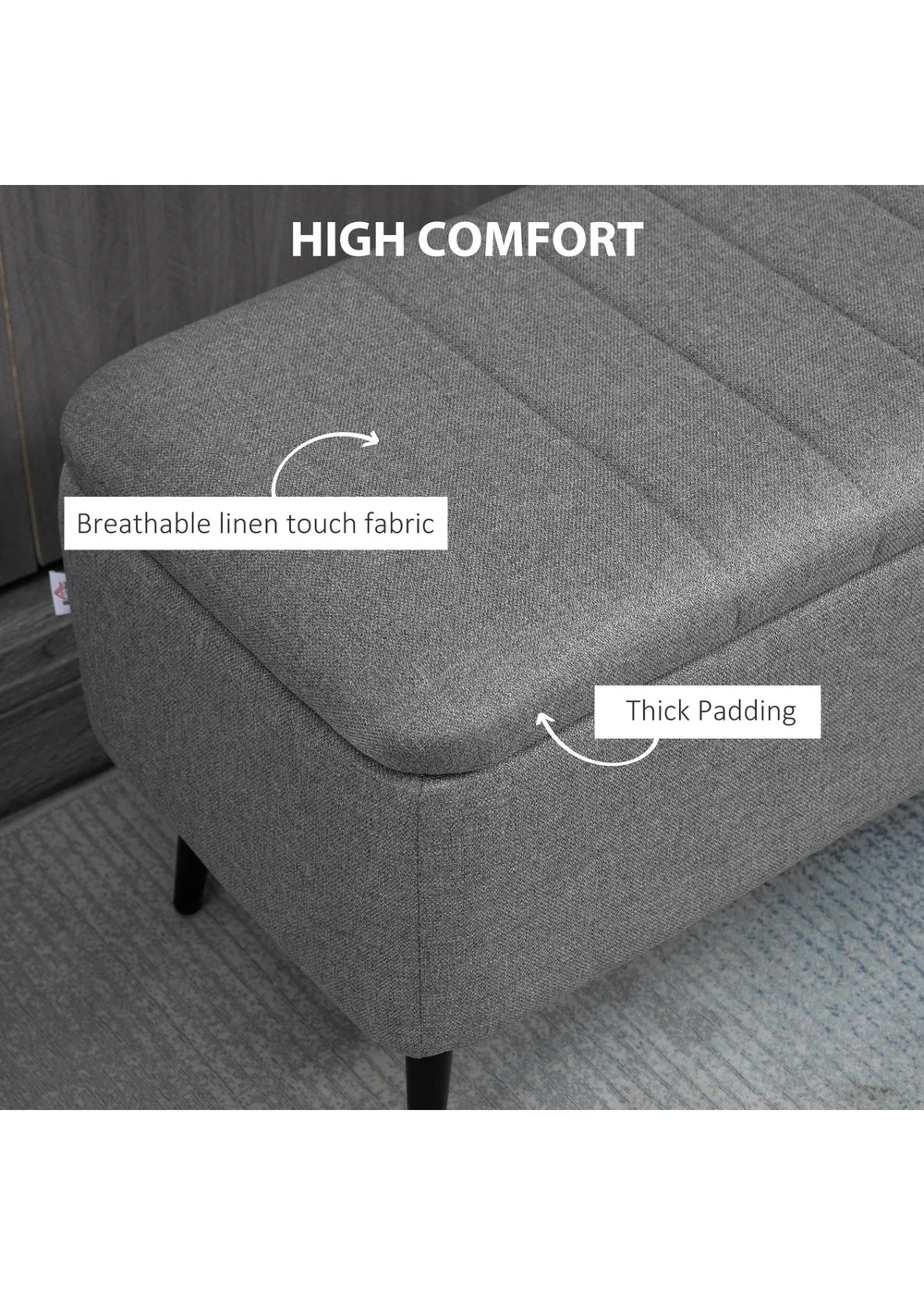 HOMCOM Grey Storage Ottoman Bench with Steel Legs (102cm x 40cm x 44cm) - One Size Image 5