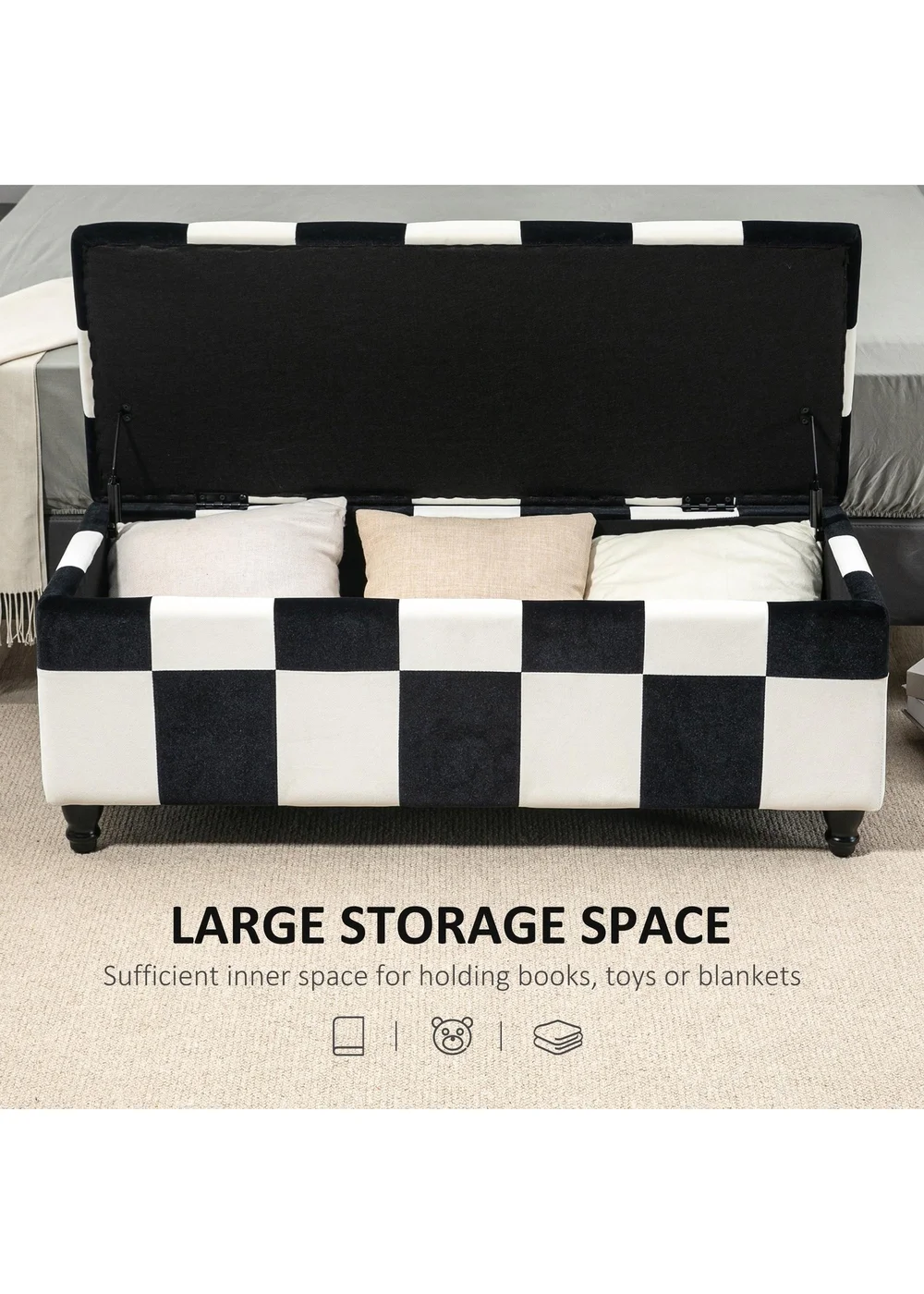 HOMCOM Velvet Storage Ottoman White (114cm x 47cm x 47cm) - No Size Image 4