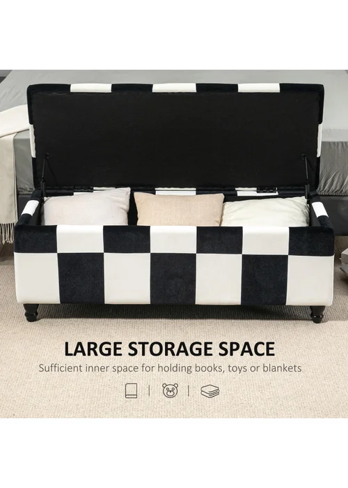 HOMCOM Velvet Storage Ottoman White (114cm x 47cm x 47cm) - No Size Image 4