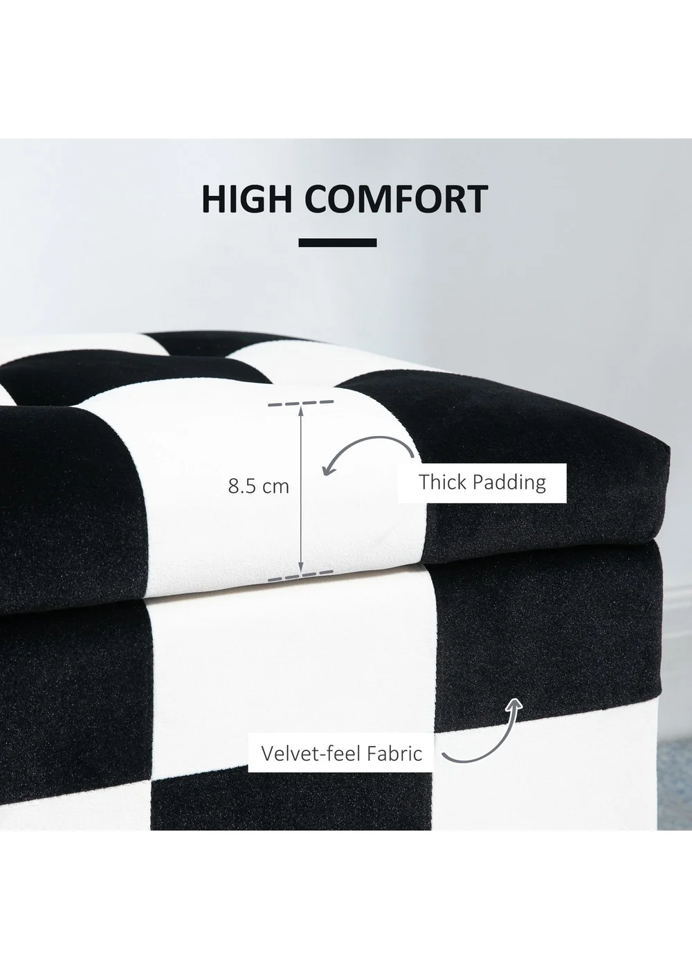 HOMCOM Velvet Storage Ottoman White (114cm x 47cm x 47cm) - No Size Image 5