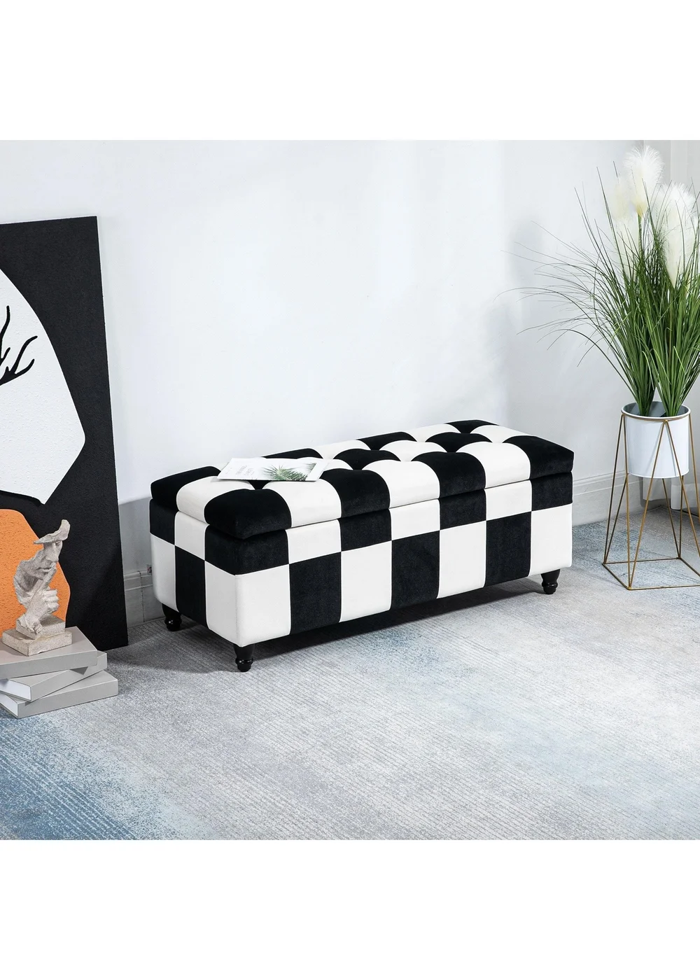 HOMCOM Velvet Storage Ottoman White (114cm x 47cm x 47cm) - No Size Image 1