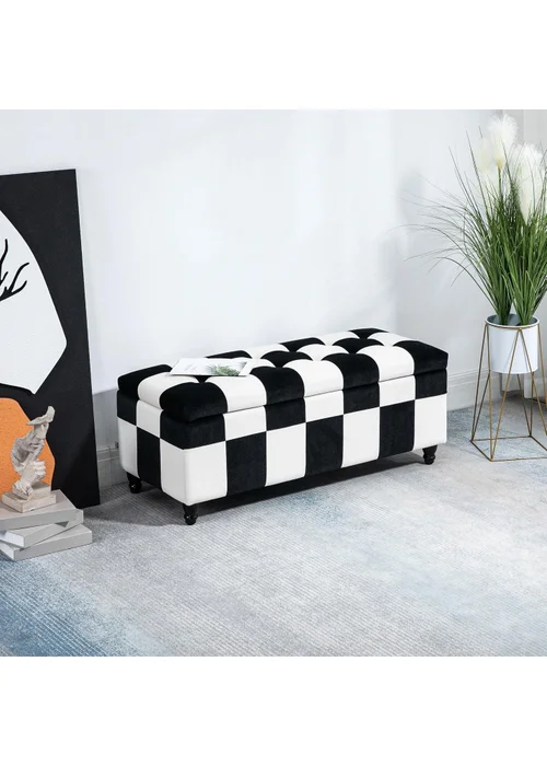 HOMCOM Velvet Storage Ottoman White (114cm x 47cm x 47cm) - No Size Image 1