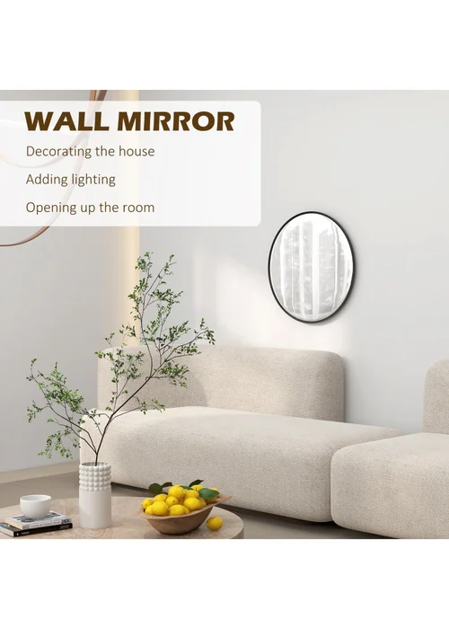 HOMCOM Black Wall Mirror (61cm x 61cm x 1cm) - One Size Image 4