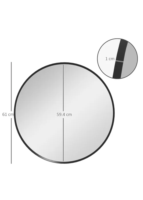 HOMCOM Black Wall Mirror (61cm x 61cm x 1cm) - One Size Image 3