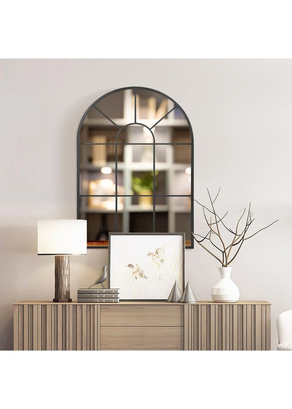 HOMCOM Black Modern Arched Wall Mirror (91cm x 60cm x 2cm) - No Size Image 1
