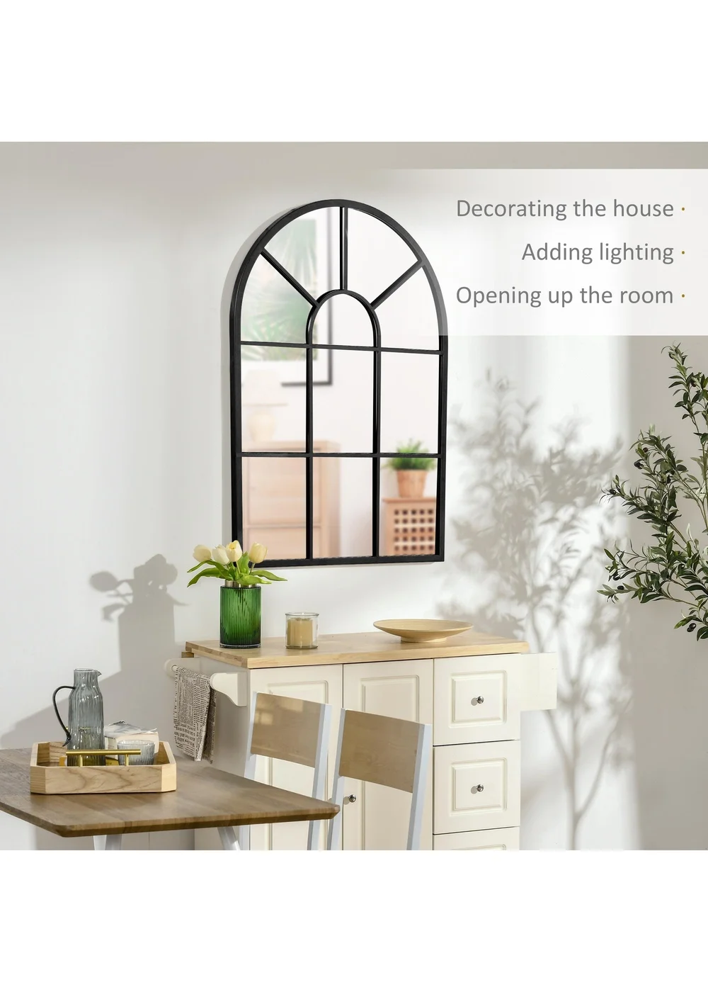 HOMCOM Black Modern Arched Wall Mirror (91cm x 60cm x 2cm) - No Size Image 4
