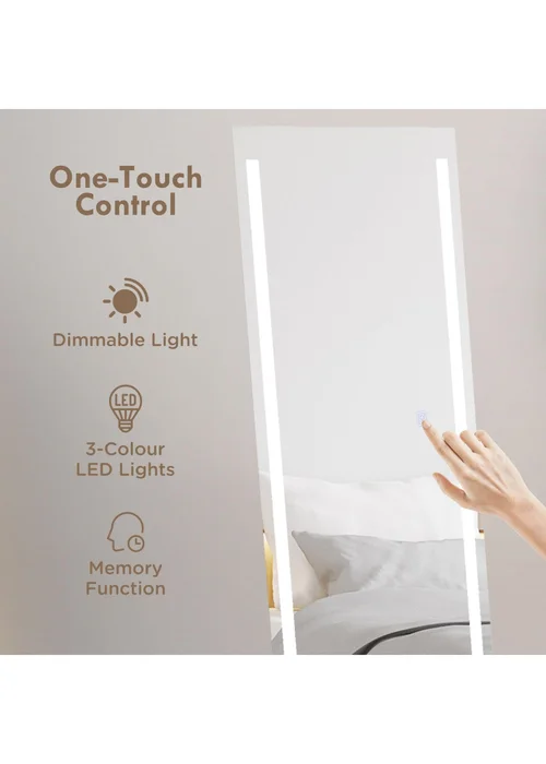 HOMCOM White LED Lighted Full Length Mirror (40cm x 2.9cm x 150cm) - One Size Image 4