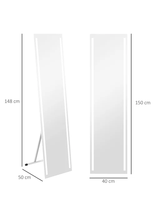 HOMCOM White LED Lighted Full Length Mirror (40cm x 2.9cm x 150cm) - One Size Image 3