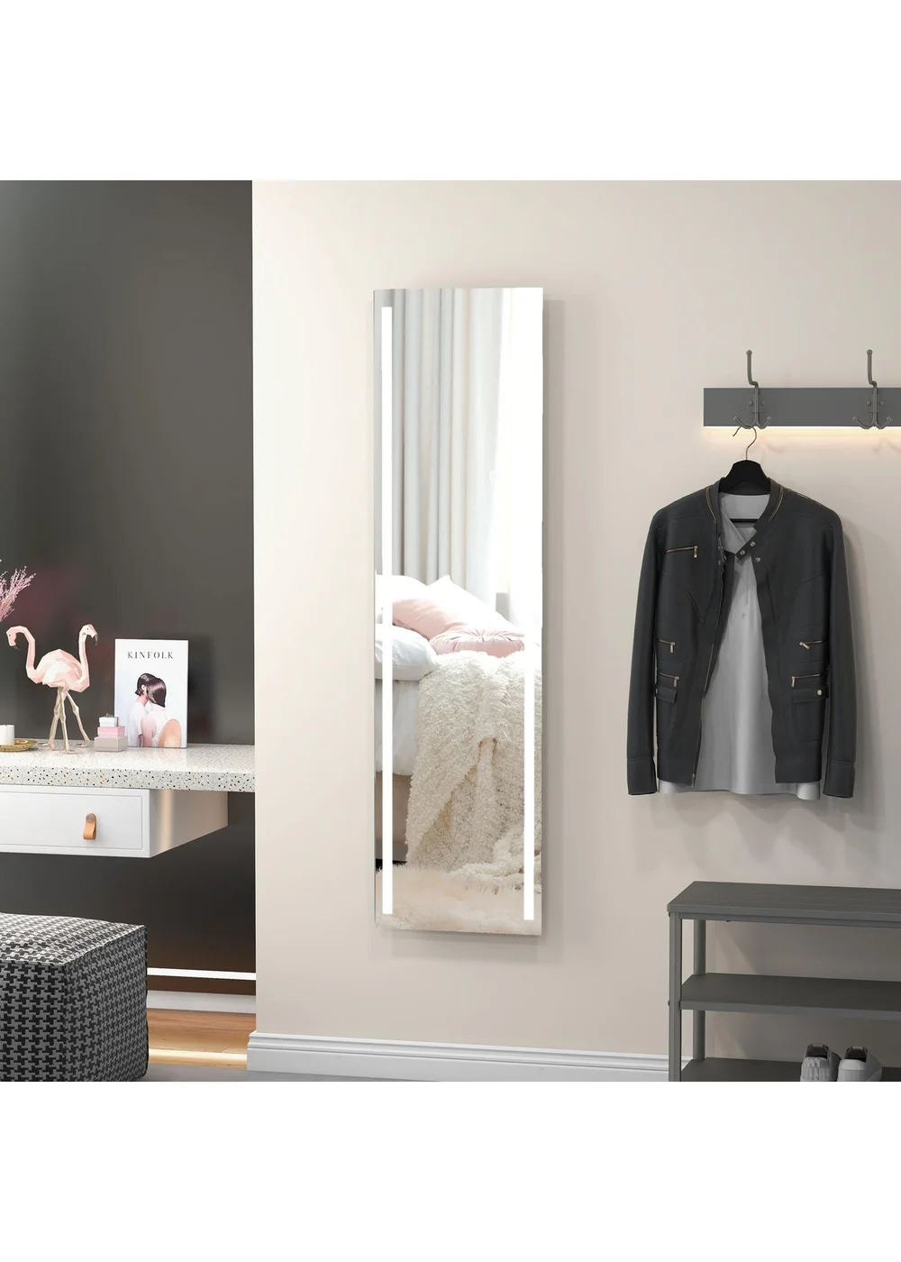 HOMCOM White LED Lighted Full Length Mirror (40cm x 2.9cm x 150cm) - One Size Image 1