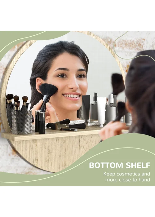 HOMCOM Natural Kleankin Wall Mounted Bathroom Mirror (45cm x 45cm x 10cm) - One Size Image 5