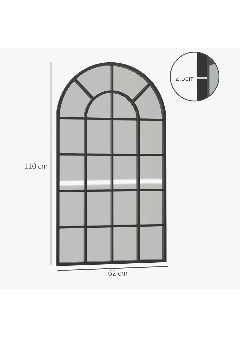 HOMCOM Black Modern Arch Wall Mirror (100cm x 62cm x 2.5cm) - One Size Image 3