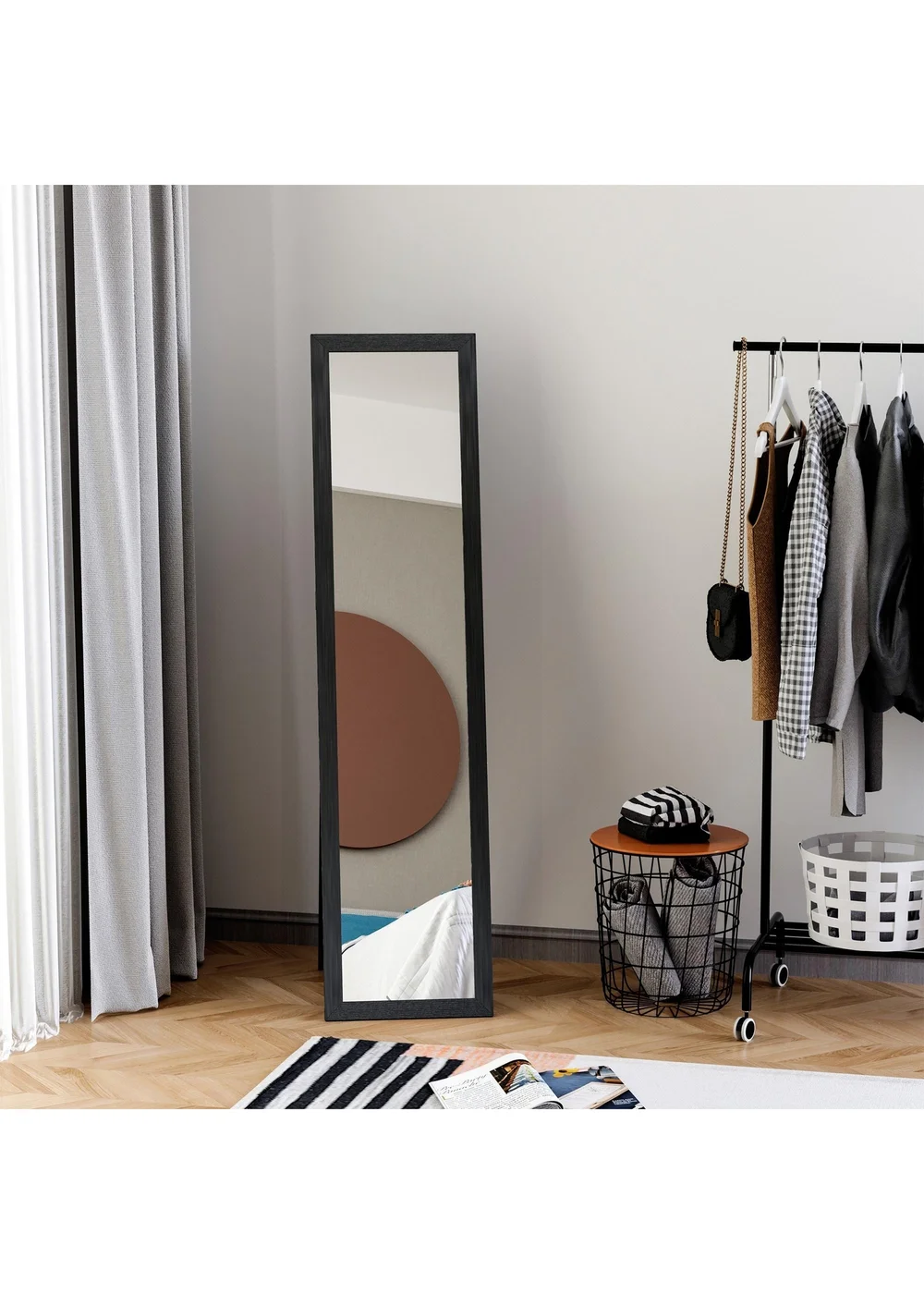 HOMCOM Black Wall-Mounted Full Length Mirror (37cm x 37cm x 154cm) - One Size Image 1