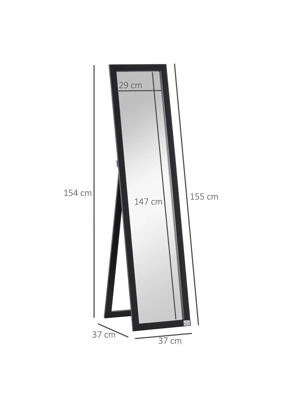 HOMCOM Black Wall-Mounted Full Length Mirror (37cm x 37cm x 154cm) - One Size Image 3