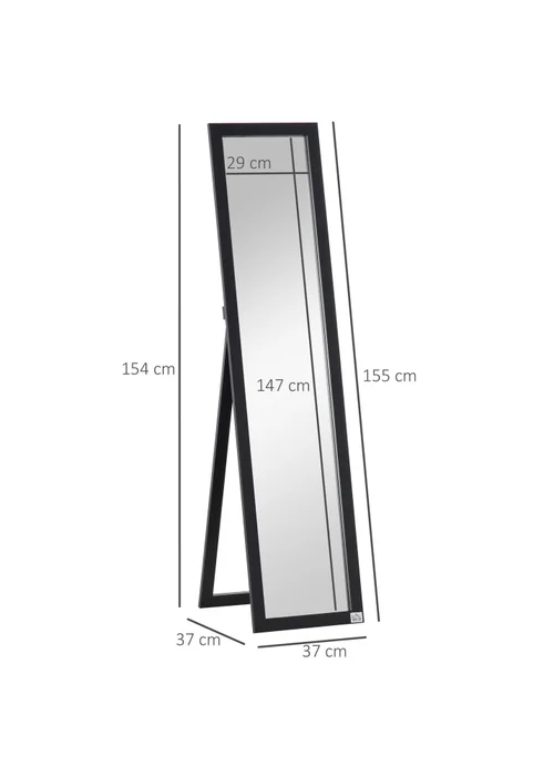 HOMCOM Black Wall-Mounted Full Length Mirror (37cm x 37cm x 154cm) - One Size Image 3