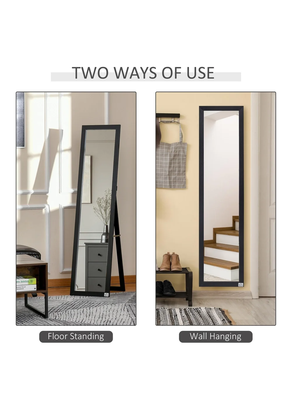 HOMCOM Black Wall-Mounted Full Length Mirror (37cm x 37cm x 154cm) - One Size Image 5