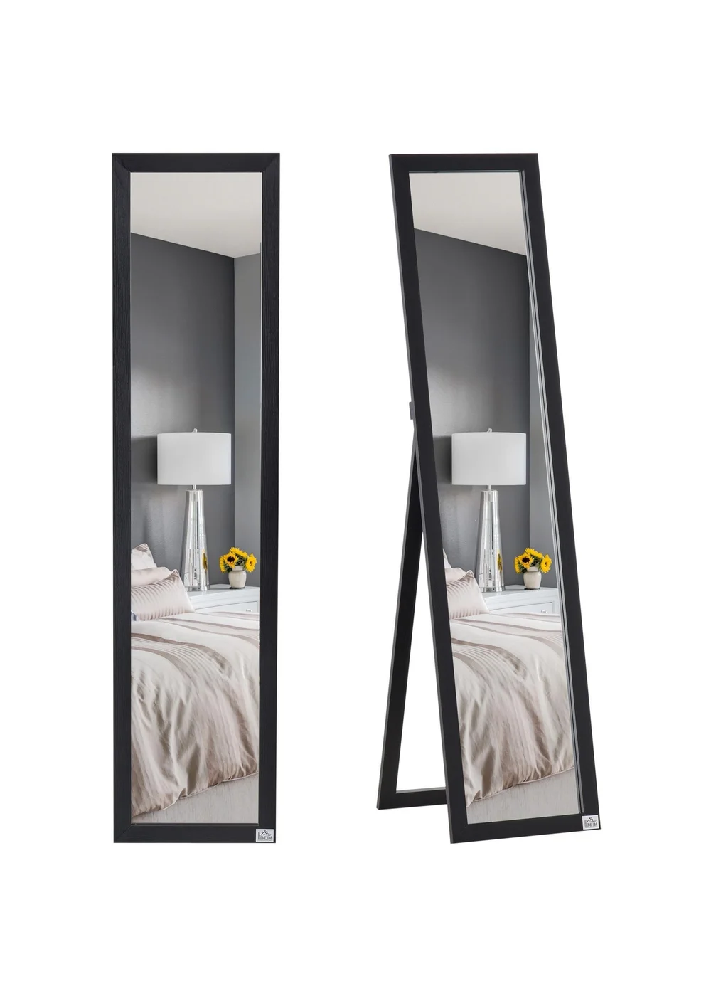 HOMCOM Black Wall-Mounted Full Length Mirror (37cm x 37cm x 154cm) - One Size Image 2