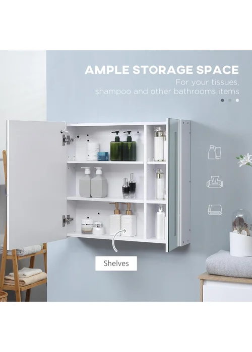 kleankin White LED Illuminated Mirror Cabinet (70cm x 15cm x 65cm) - One Size Image 4