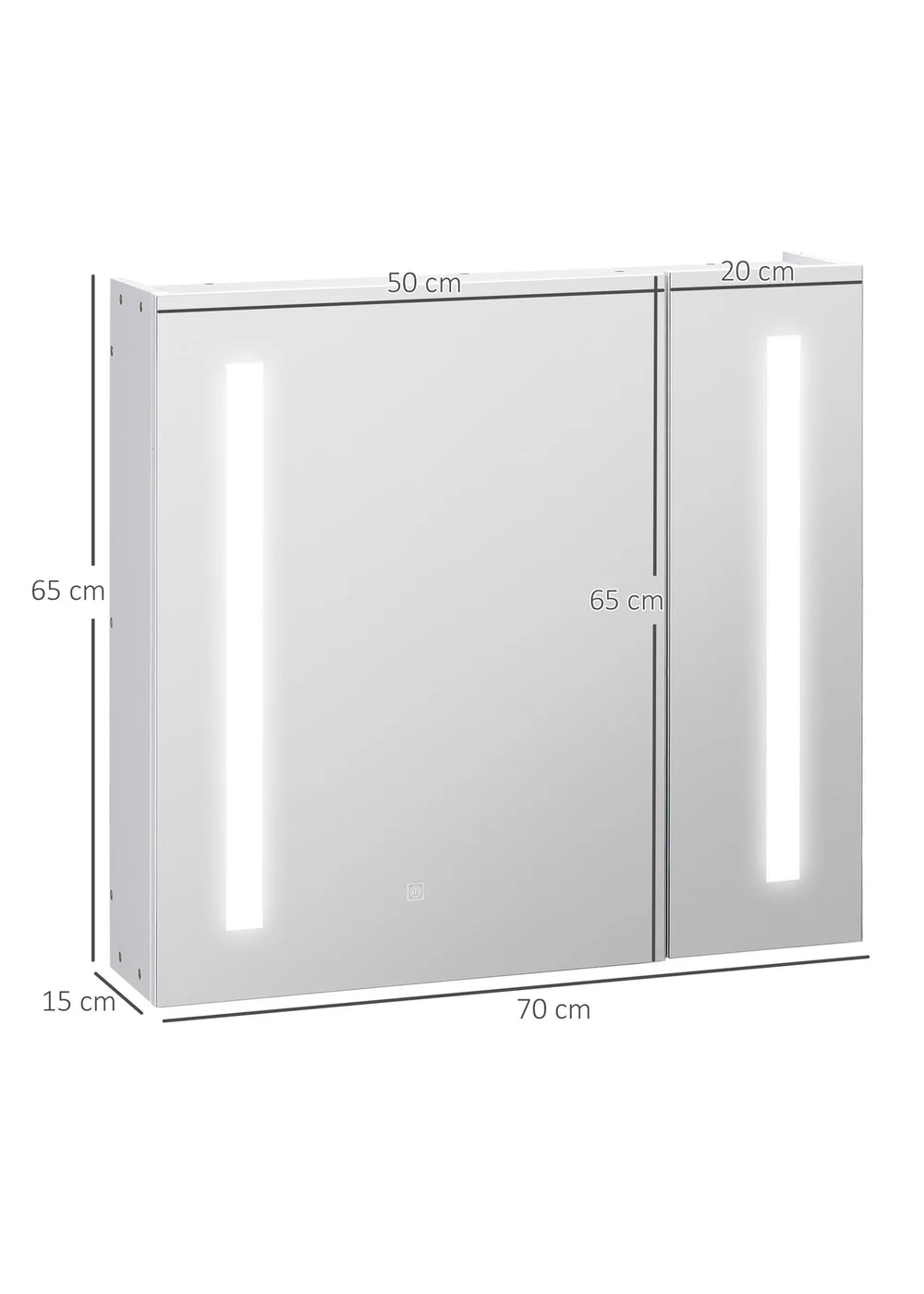 kleankin White LED Illuminated Mirror Cabinet (70cm x 15cm x 65cm) - One Size Image 3