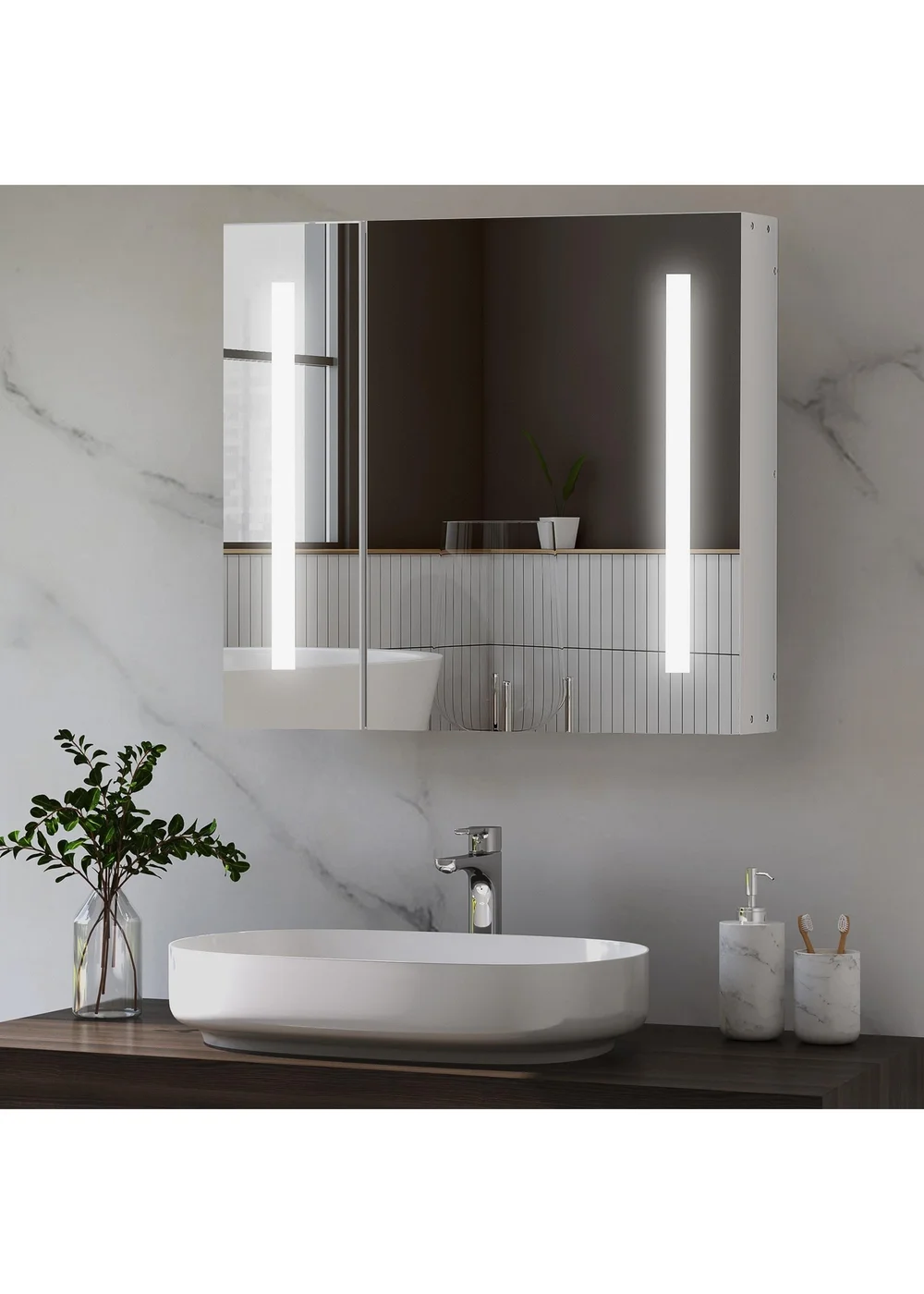 kleankin White LED Illuminated Mirror Cabinet (70cm x 15cm x 65cm) - One Size Image 1