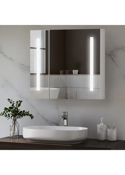 kleankin White LED Illuminated Mirror Cabinet (70cm x 15cm x 65cm) - One Size Image 1