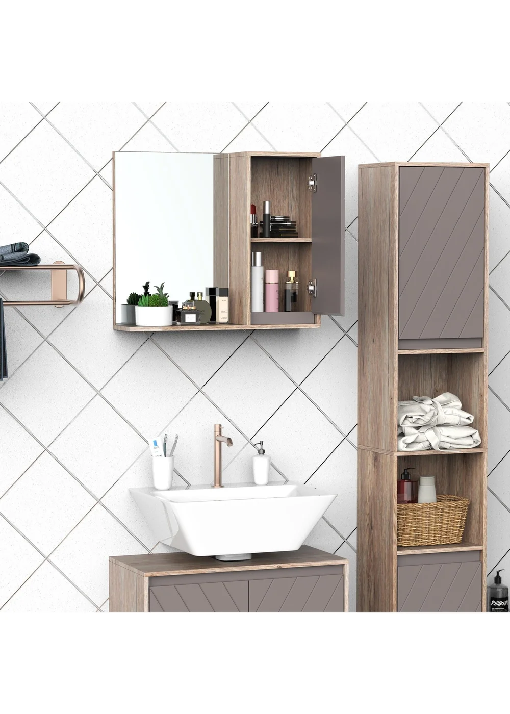 HOMCOM Grey Wall Mounting Cabinet (57cm x 14.2cm x 49.2cm) - One Size Image 1