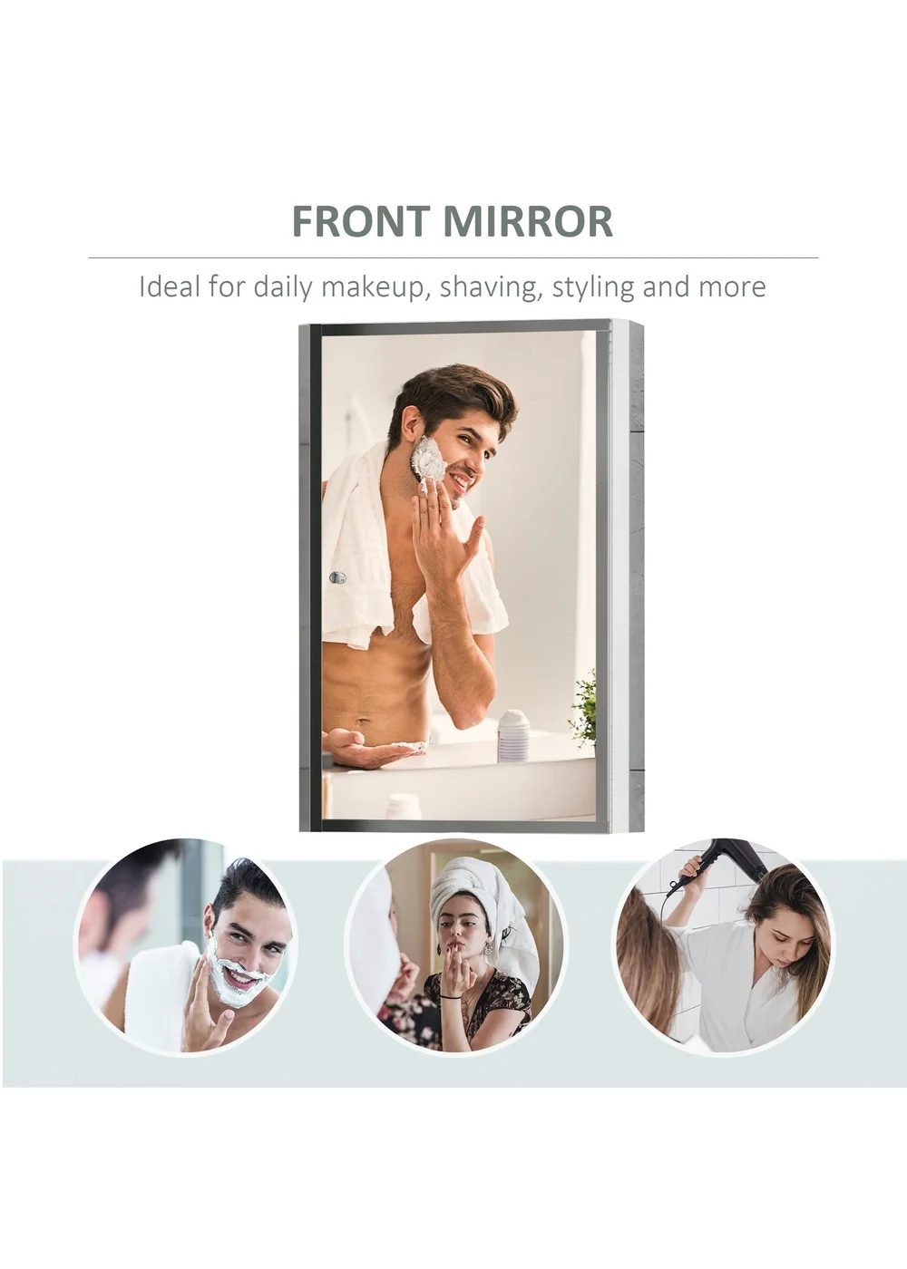 HOMCOM Silver Mirror Cabinet Shelves (60cm x 40cm x 13cm) - One Size Image 5