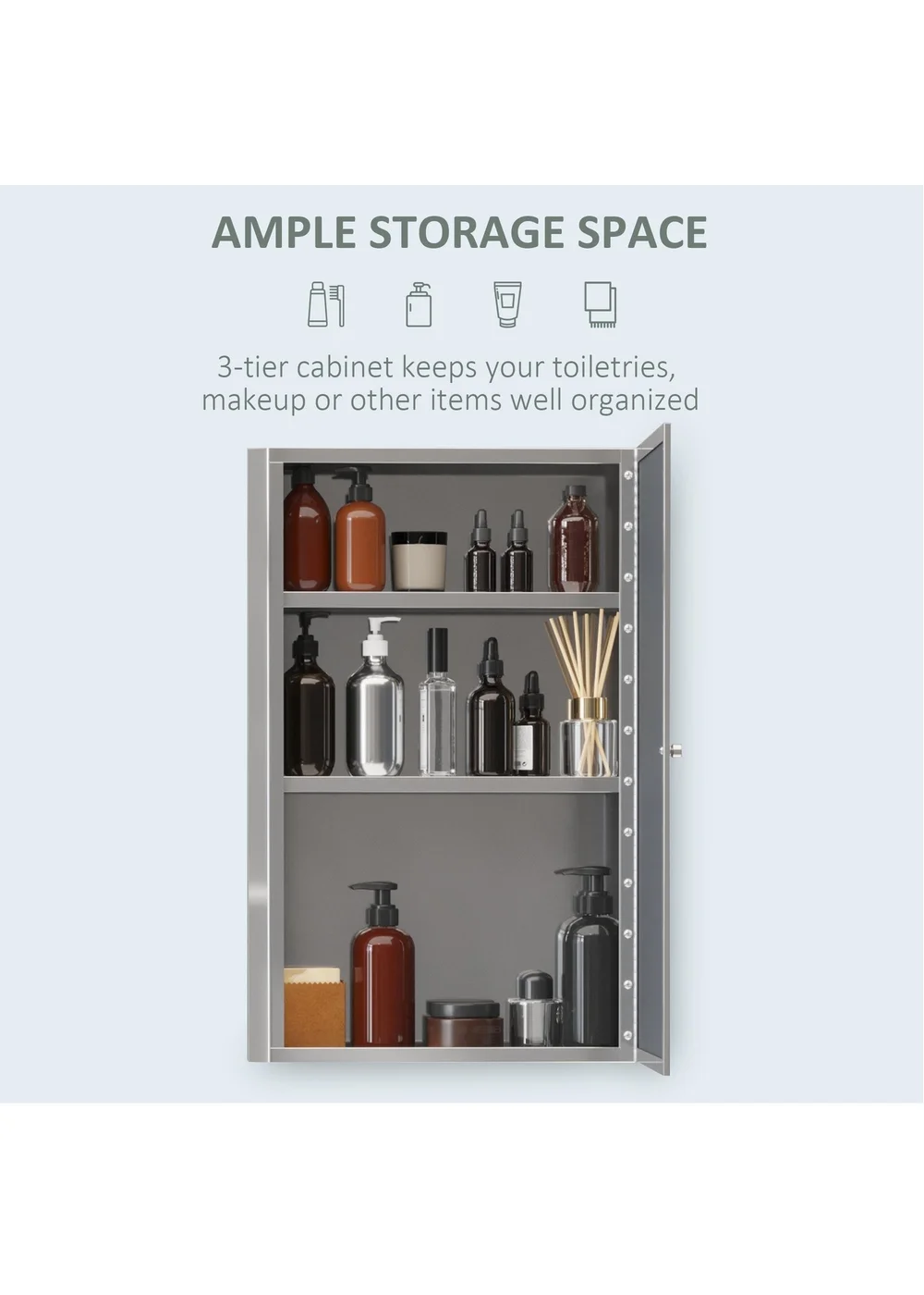 HOMCOM Silver Mirror Cabinet Shelves (60cm x 40cm x 13cm) - One Size Image 4