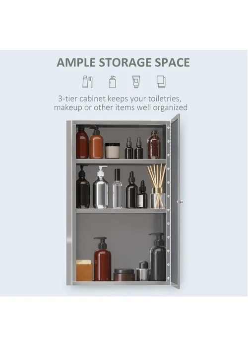 HOMCOM Silver Mirror Cabinet Shelves (60cm x 40cm x 13cm) - One Size Image 4