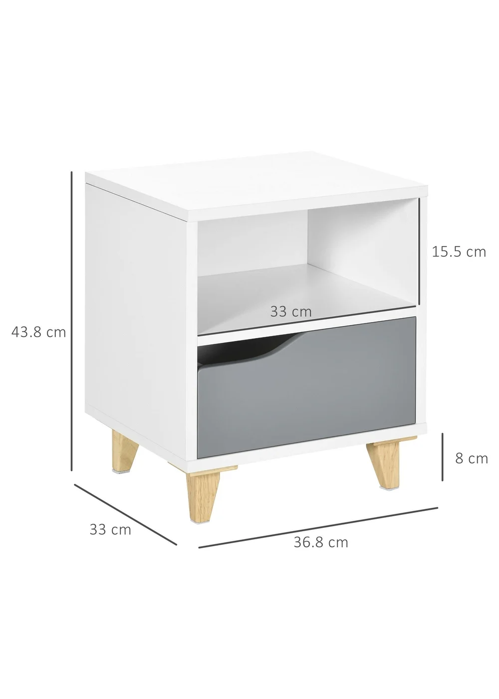 HOMCOM White Bedroom Bedside Table (36.8cm x 33cm x 43.8cm) - One Size Image 3