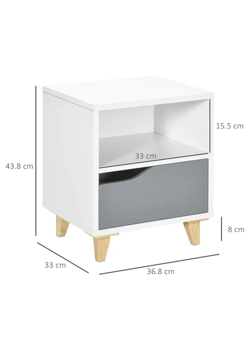 HOMCOM White Bedroom Bedside Table (36.8cm x 33cm x 43.8cm) - One Size Image 3