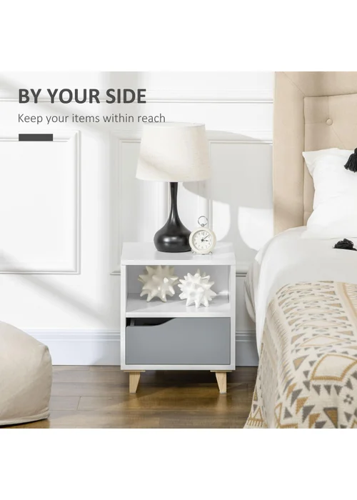 HOMCOM White Bedroom Bedside Table (36.8cm x 33cm x 43.8cm) - One Size Image 4
