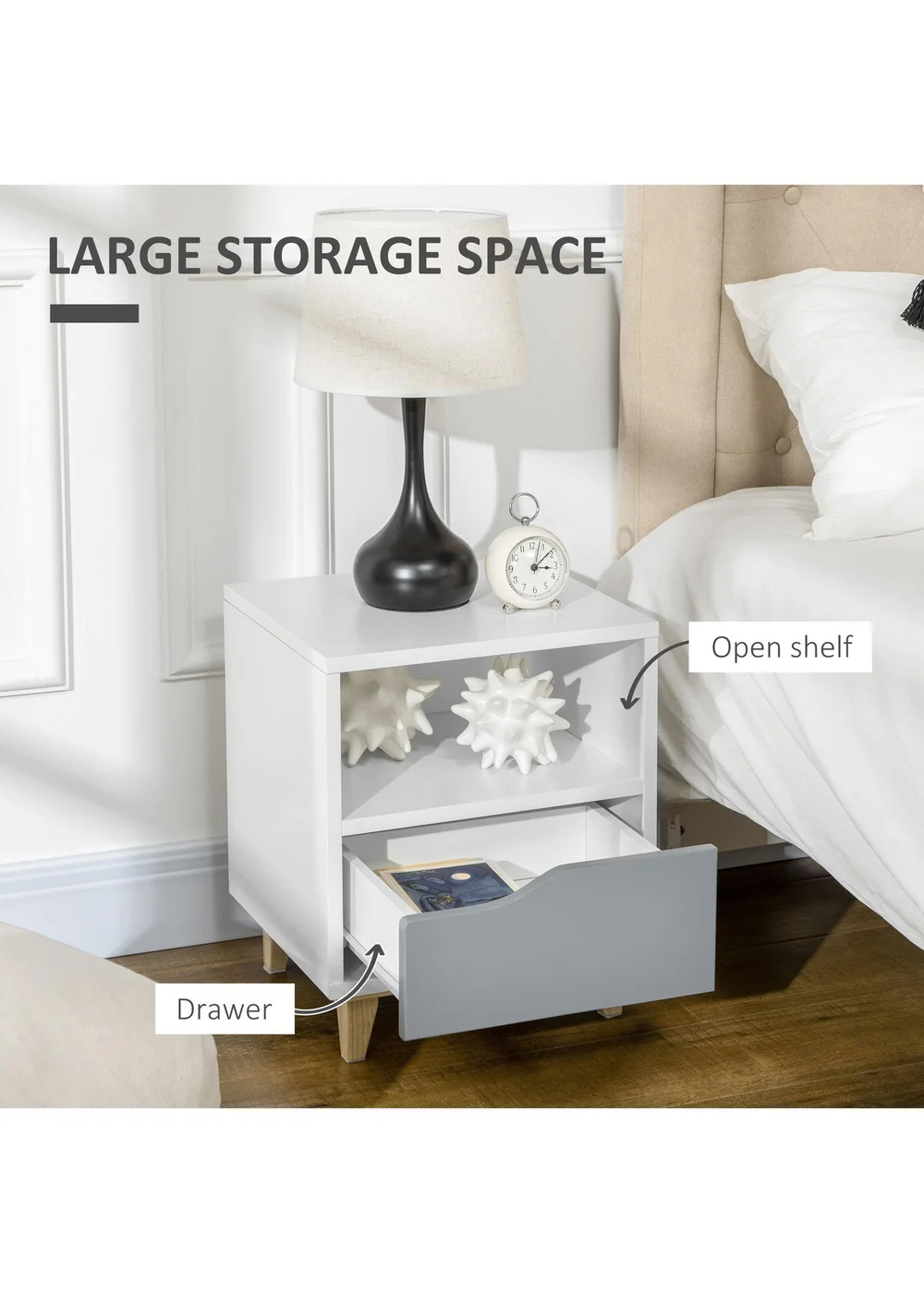 HOMCOM White Bedroom Bedside Table (36.8cm x 33cm x 43.8cm) - One Size Image 5