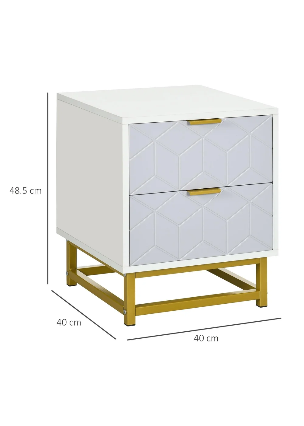 HOMCOM White Bedside Table W/ 2 Drawers (40cm x 40cm x 48.5cm) - One Size Image 3
